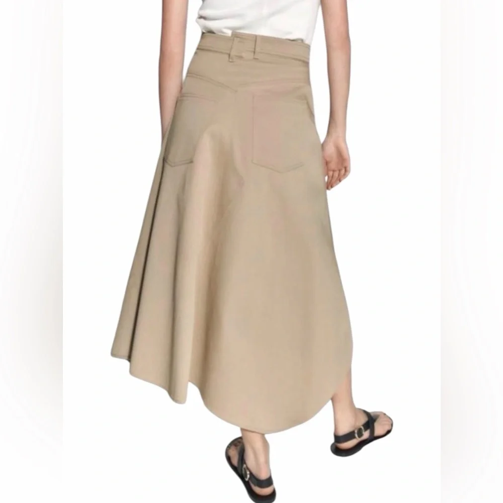 Zara NWT Asymmetrical Beige A- Line Midi Skirt with Front Slit Size L - Picture 2 of 12